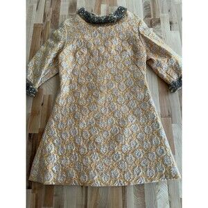 Vintage 60s Metallic Brocade Mini Dress Beading GoGo Mod Orange Small